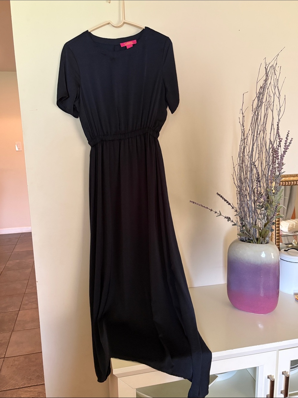 Catherine Malandrino Black Short-Sleeve Elastic-Waist Maxi Dress